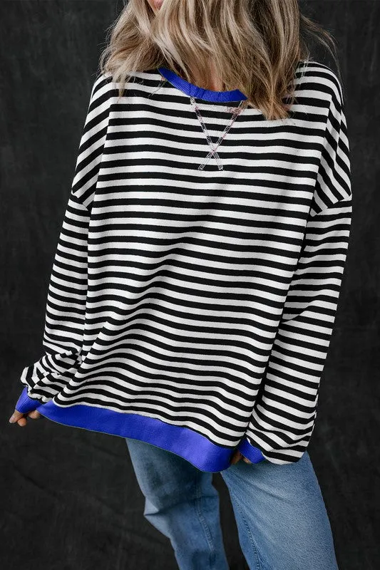 *Stripe Contrast Edge Oversized Sweatshirt