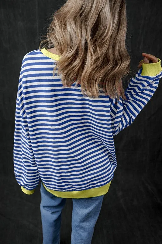 *Stripe Contrast Edge Oversized Sweatshirt