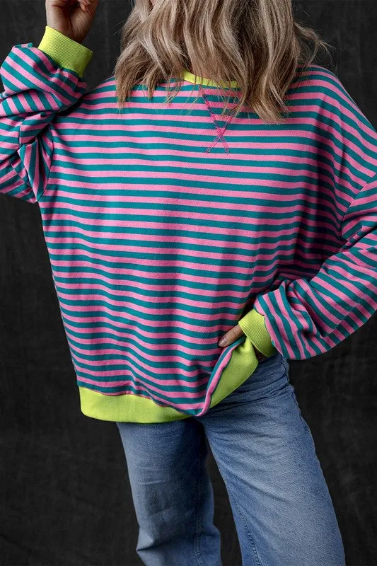 *Stripe Contrast Edge Oversized Sweatshirt