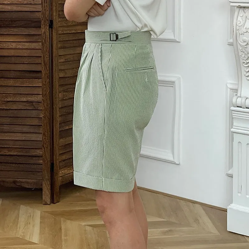 Striped Breathable High Waist Retro Shorts