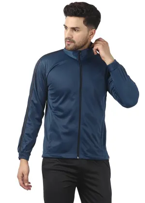 Stunning Navy Blue Polyester Self Pattern Sporty Jacket For Men