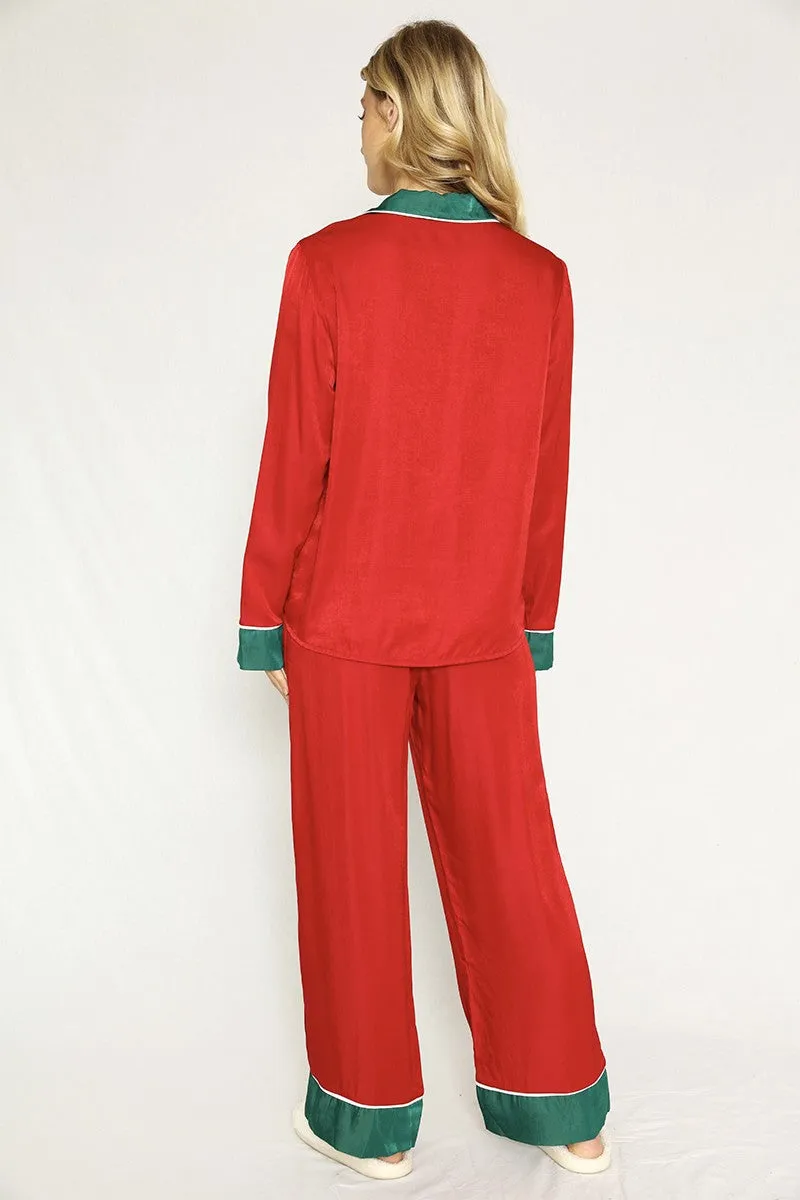 Textured Satin Holiday Pajama Set