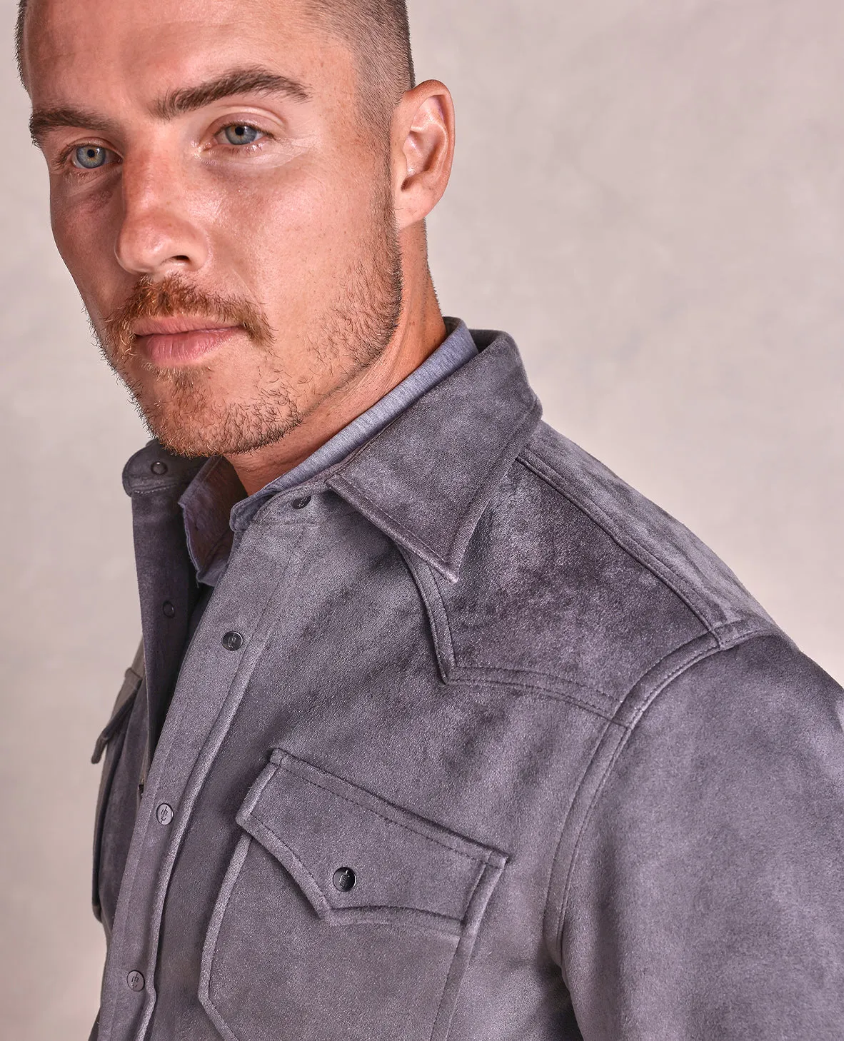 The Wyatt - Microsuede Shirt Jacket - Grey