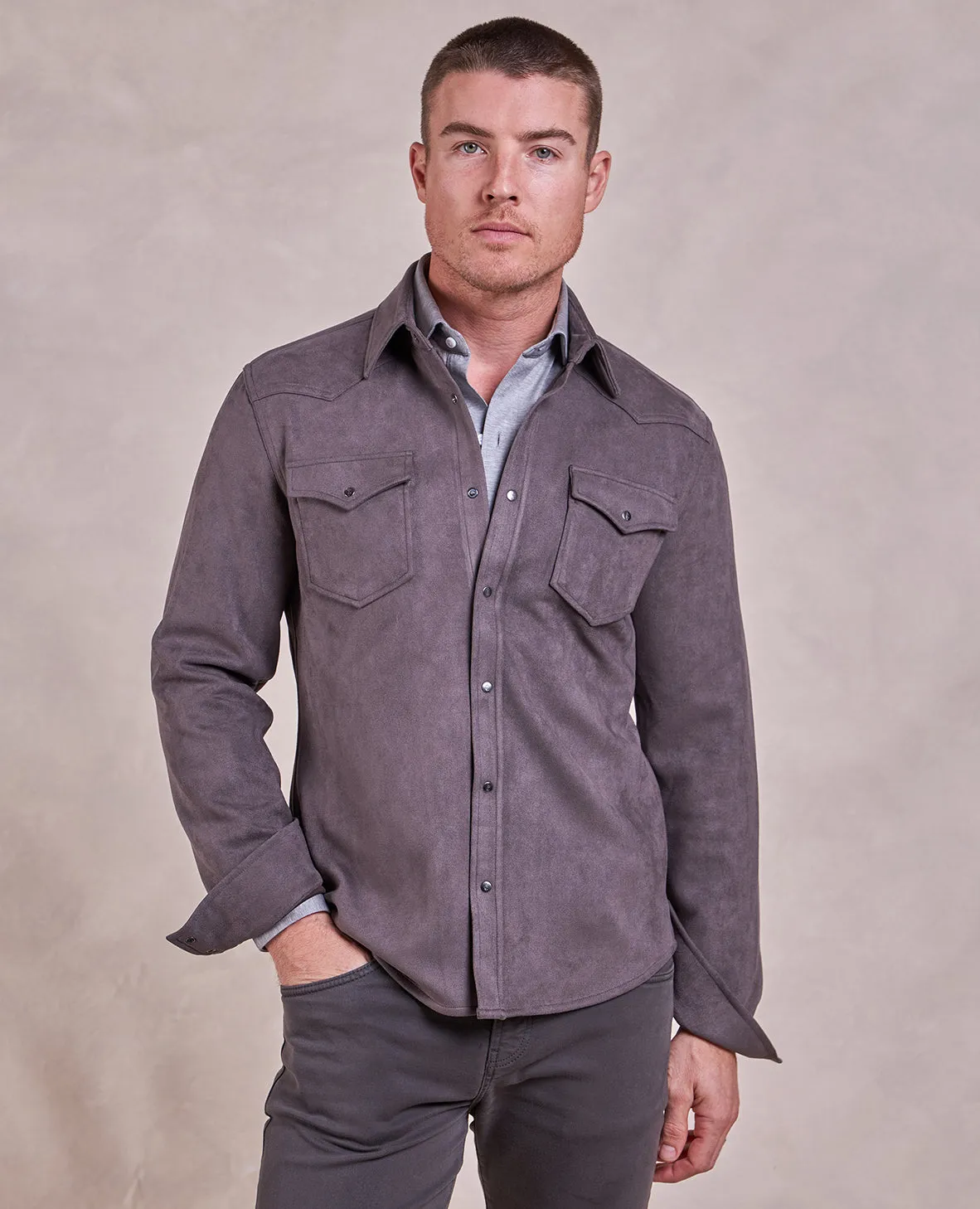 The Wyatt - Microsuede Shirt Jacket - Metal