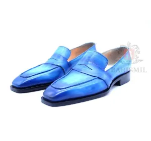 Venice - Blue Patina Leather Penny Loafers