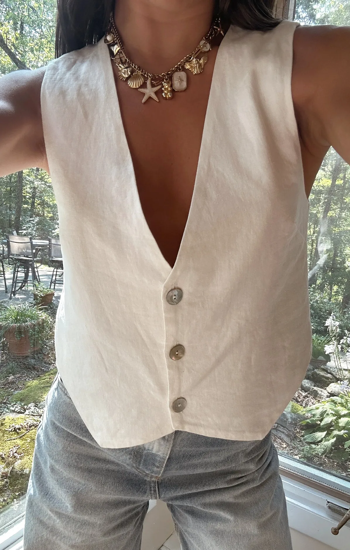 Vicky Vest Top ~ White Linen