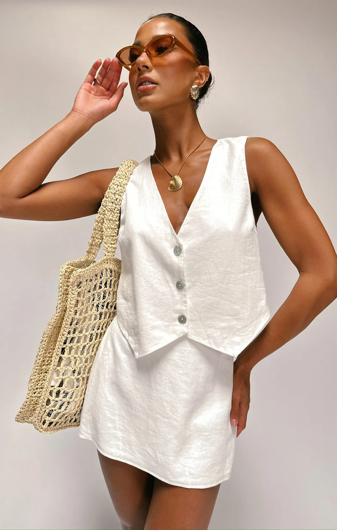 Vicky Vest Top ~ White Linen