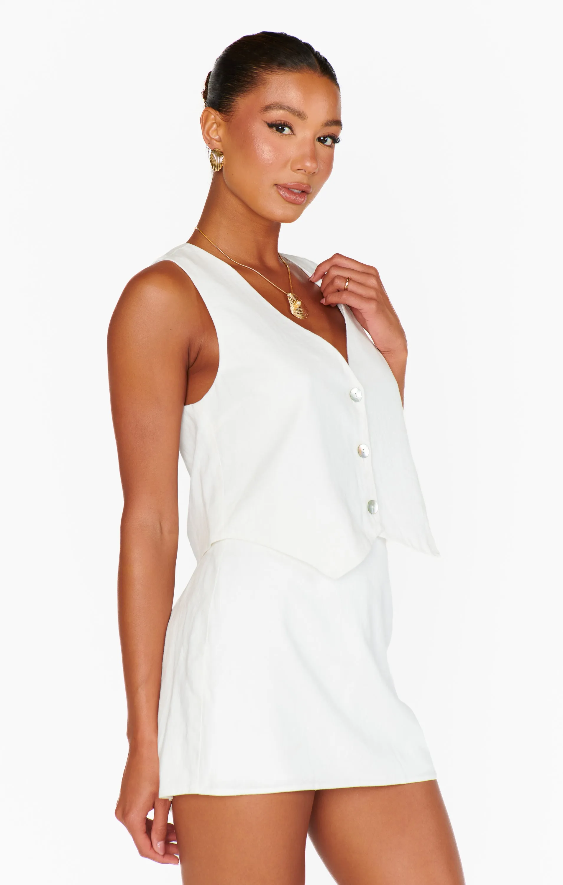 Vicky Vest Top ~ White Linen