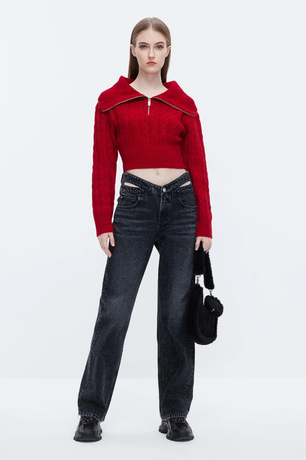 Vintage Red Zipped Wool Sweater