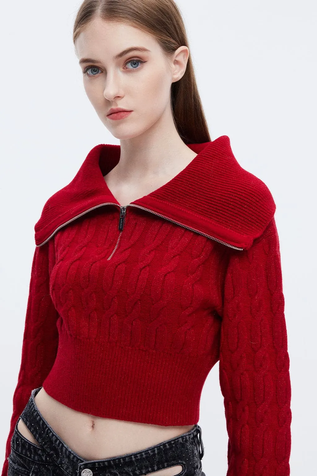 Vintage Red Zipped Wool Sweater