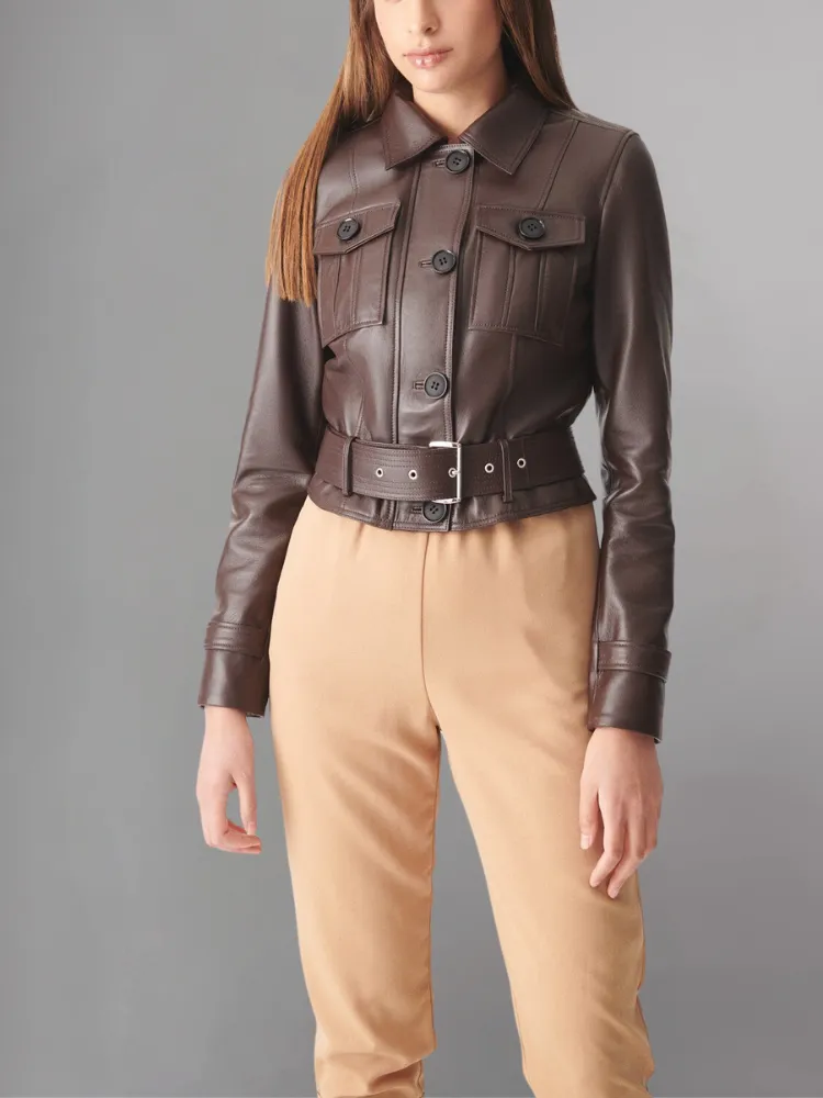 Womens Sporty Style Camel Leather Jacket