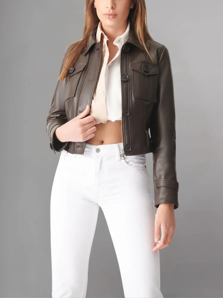 Womens Sporty Style Camel Leather Jacket