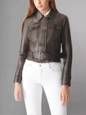 Womens Sporty Style Camel Leather Jacket