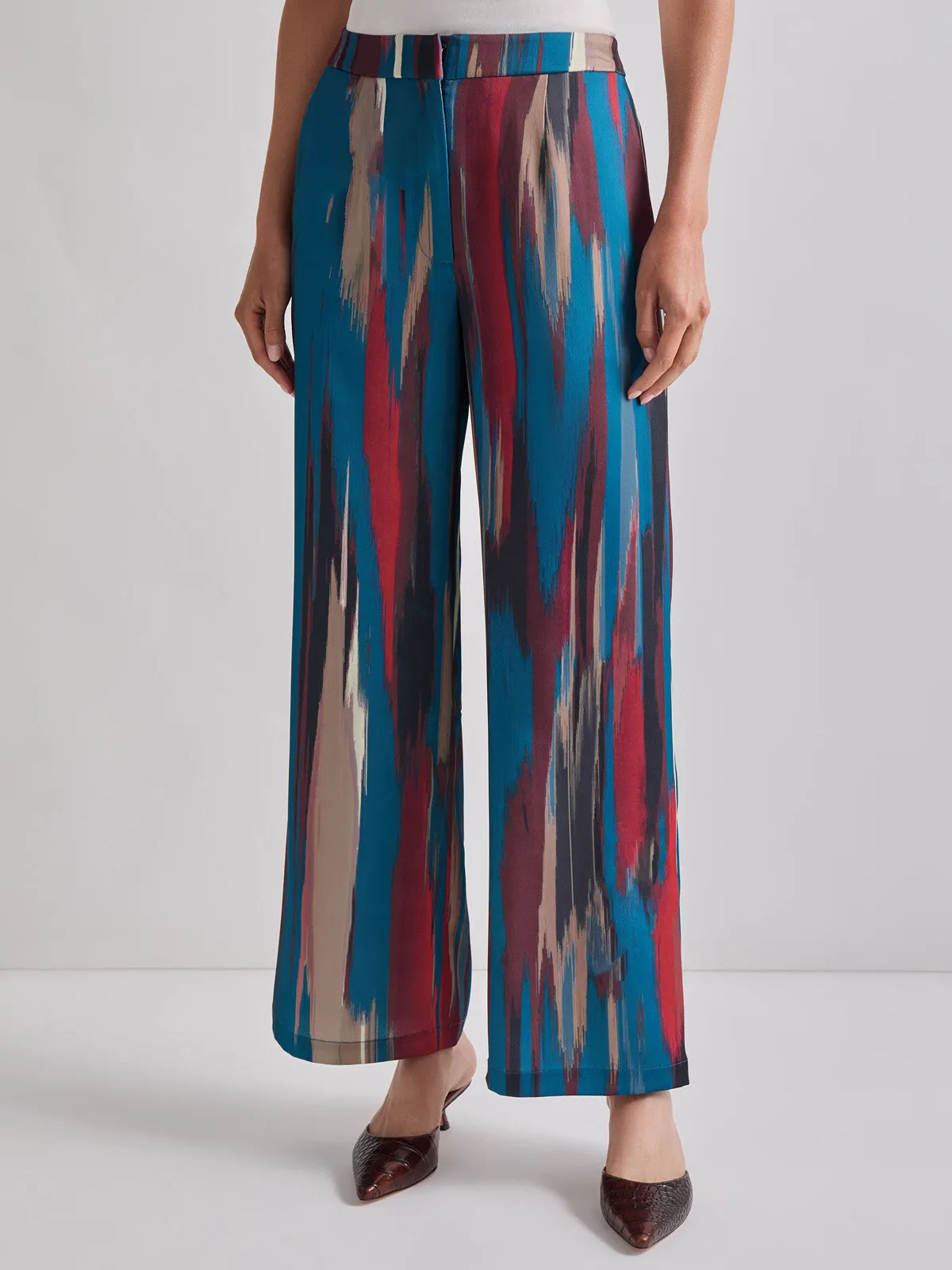 Zipper Fly Brushtroke Woven Wide Leg Pant