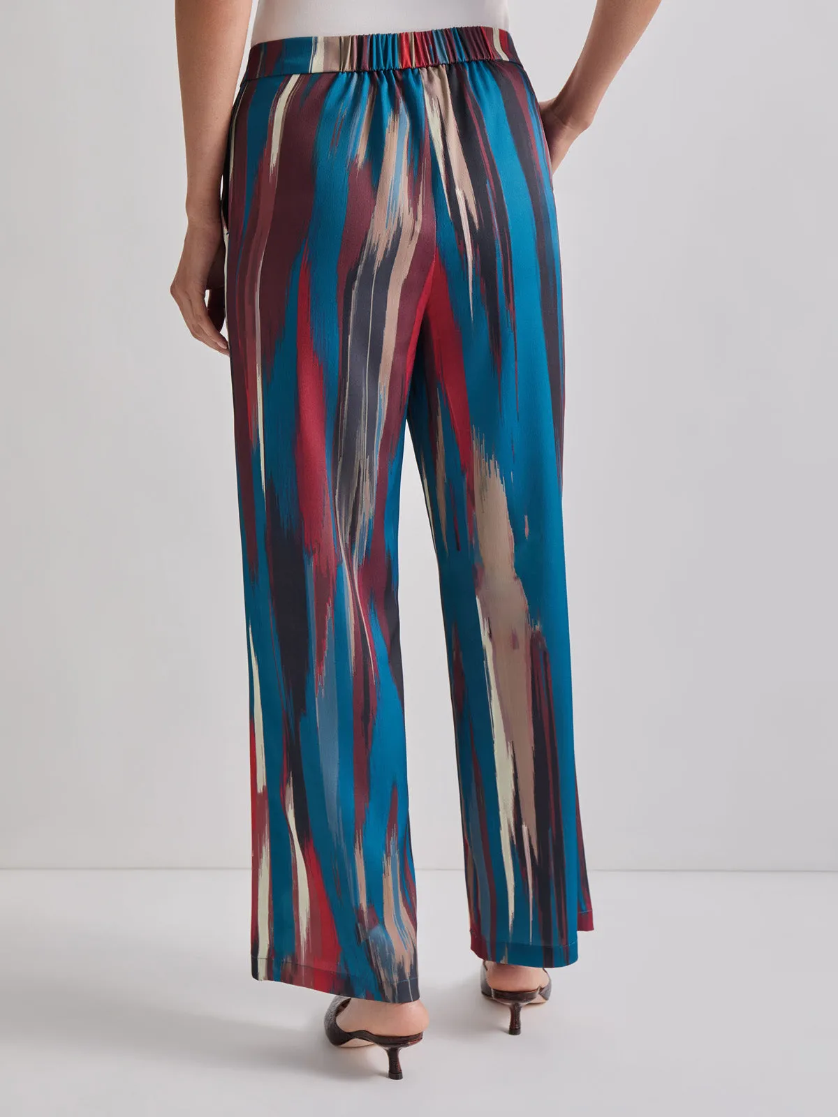 Zipper Fly Brushtroke Woven Wide Leg Pant